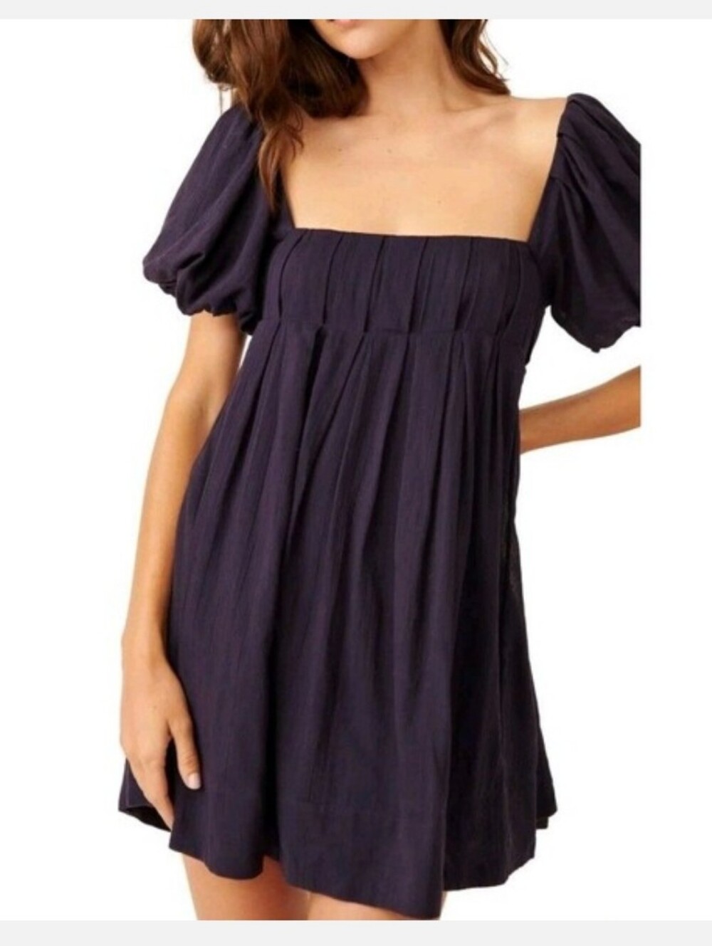 Free People Marina Black Mini Dress Whimsy Goth Crinkle Gauze Puff Slv Witchy M